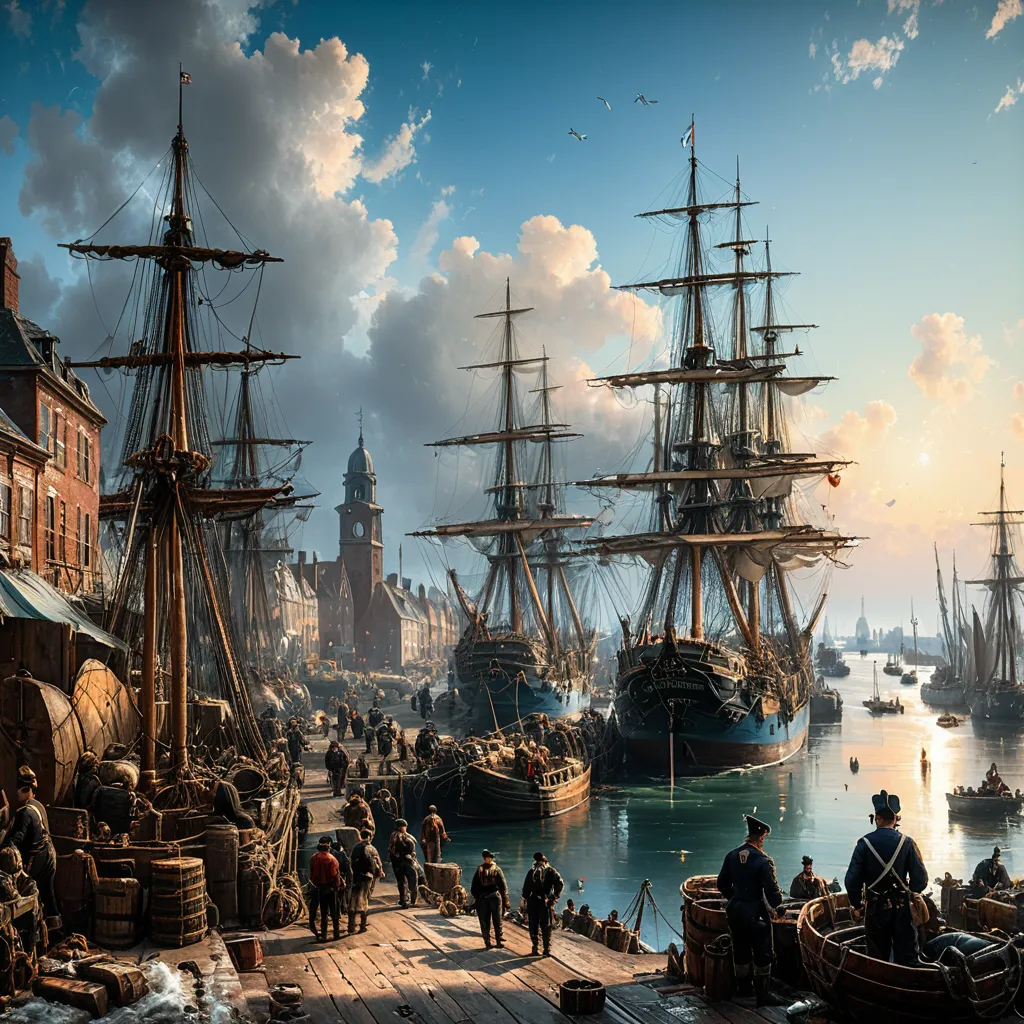 juggernautXL_v9Rundiffusionphoto2-art by Andreas Achenbach a bustling port scene-1-Time_20250213145003