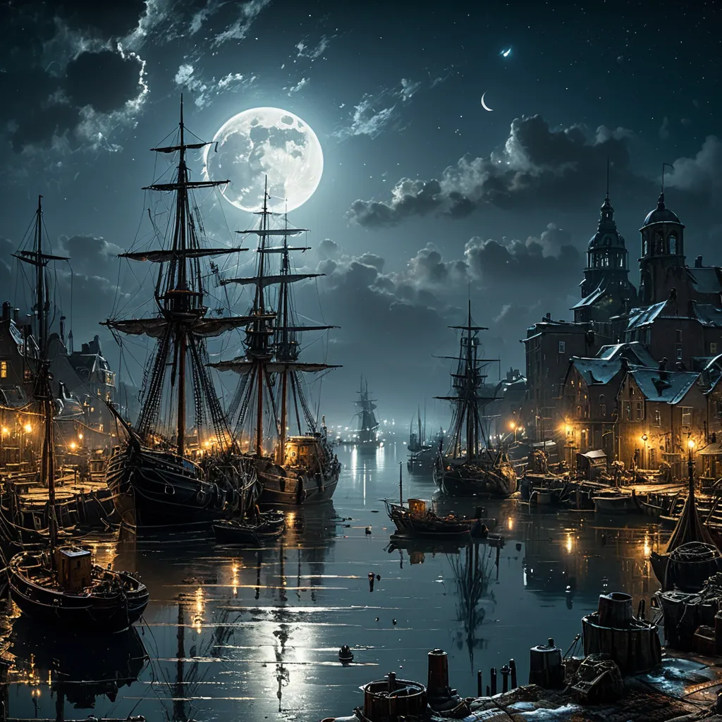 juggernautXL_v9Rundiffusionphoto2-art by Andreas Achenbach a moonlit harbor scene-1-Time_20250213145449