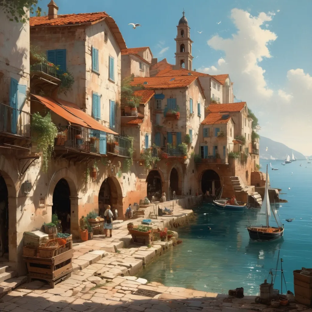 juggernautXL_v9Rundiffusionphoto2-art by Andreas Achenbach a sunlit Mediterranean coastal-1-Time_20250213144104