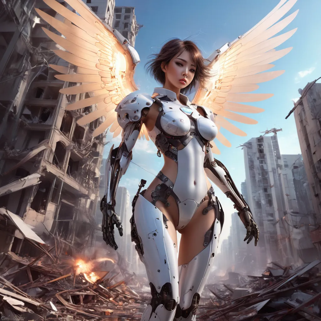 juggernautXL_v9Rundiffusionphoto2-art by Sakimichan a futuristic angel with mechanical-1-Time_20250101085018